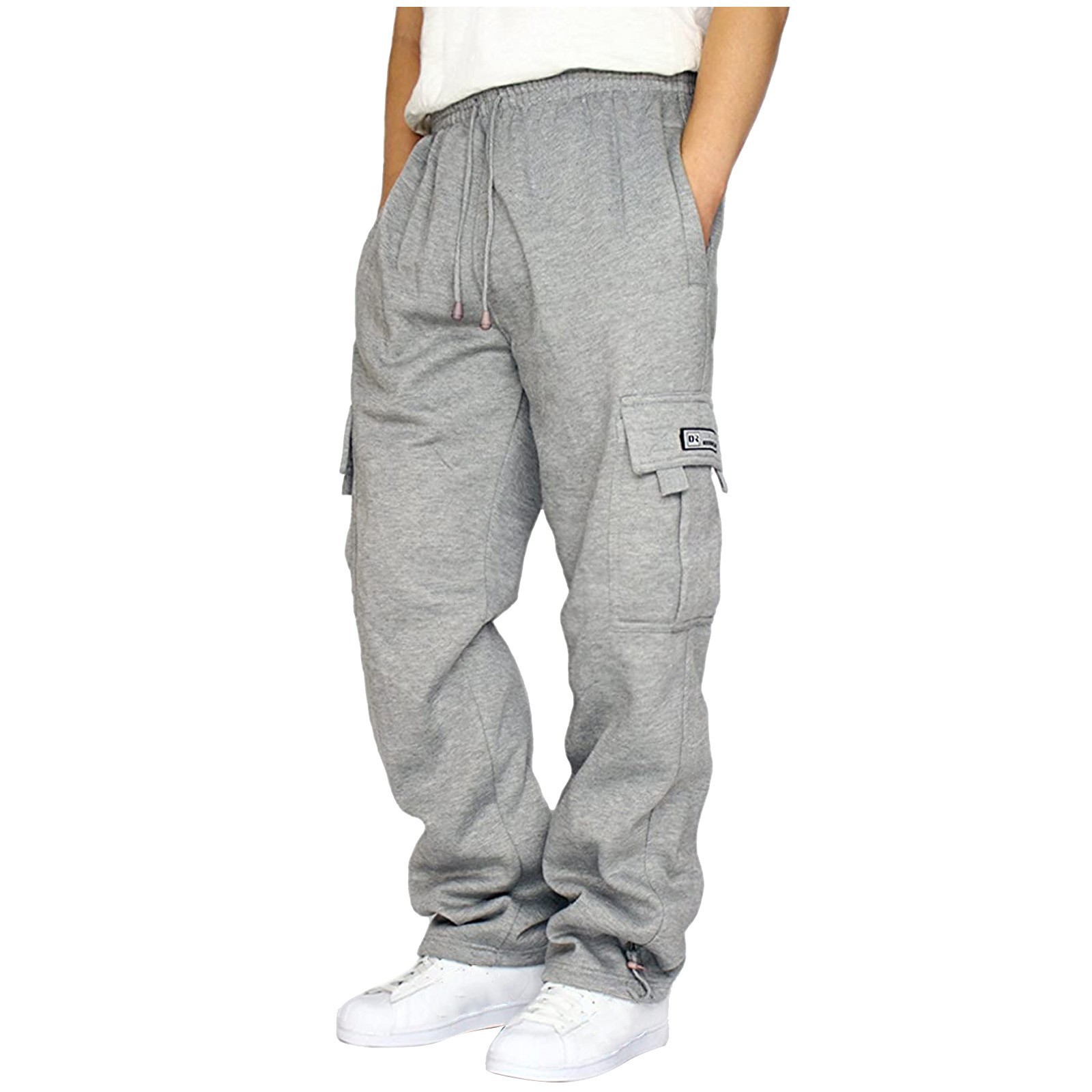 Men's Pants High Street Hip Hop 5-Pocket Cargo Sweatpants, Men's Heavyweight Fleece Straight Leg Wide Leg Pants, Multi-Pocket Casual Sports 
