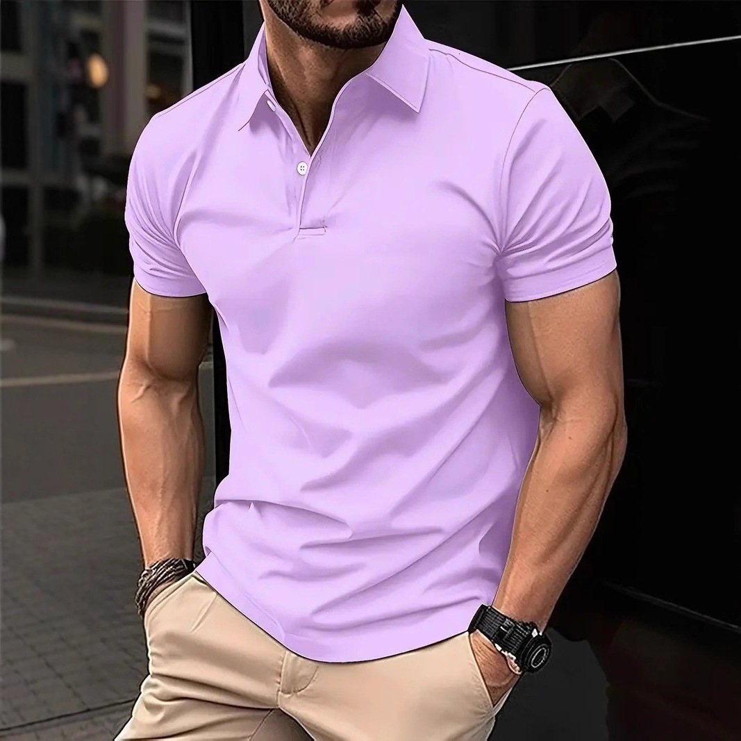 Summer Polo Shirt Digital 3D Print Solid Color Casual Mens Button Turn-Down Collar Short Sleeve 251218 - view 3