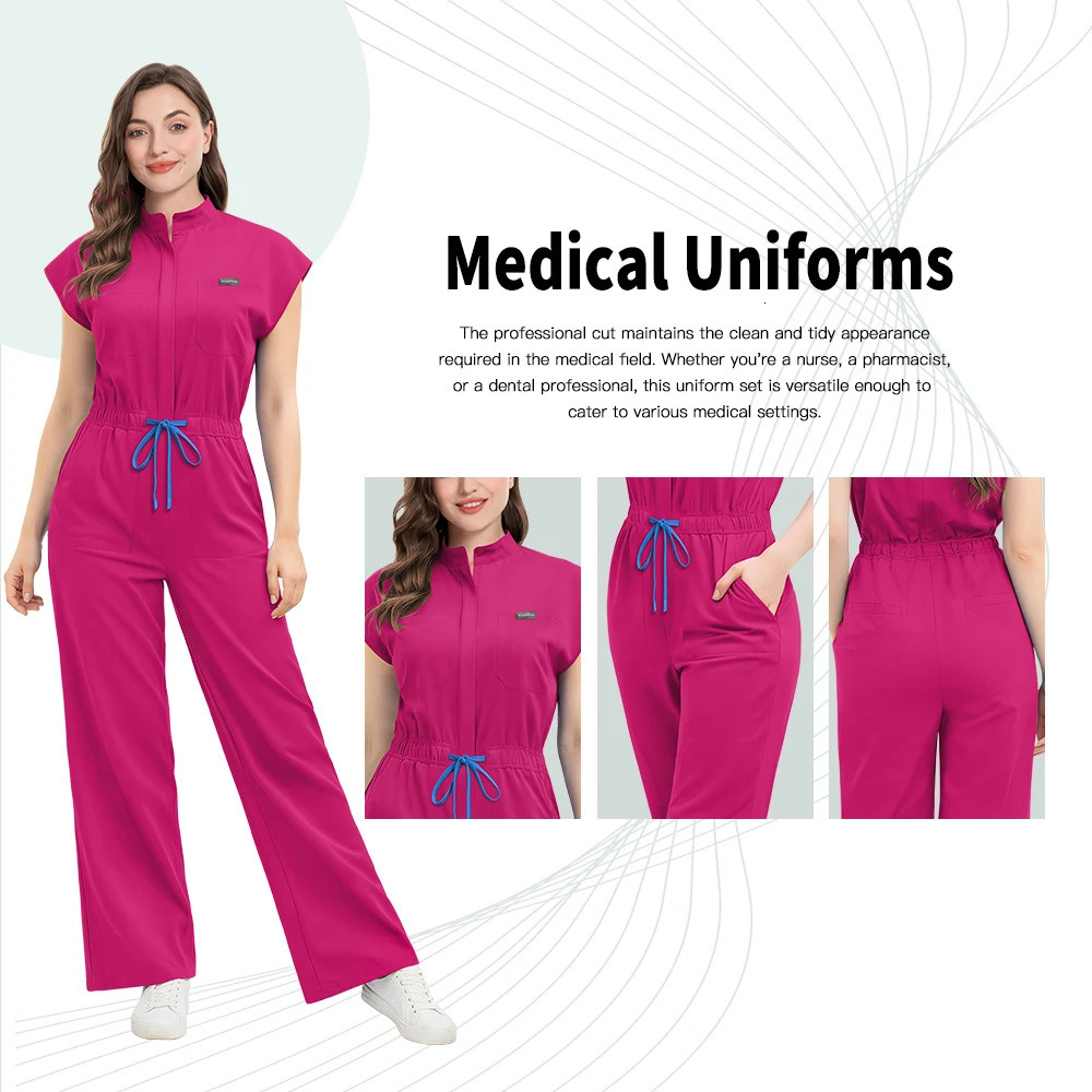 Clinical Workwear for Women Hospital Gown Beauty Lab Workwear Pockets Dental Scrub Nursing Jumpsuit Uniform 260507