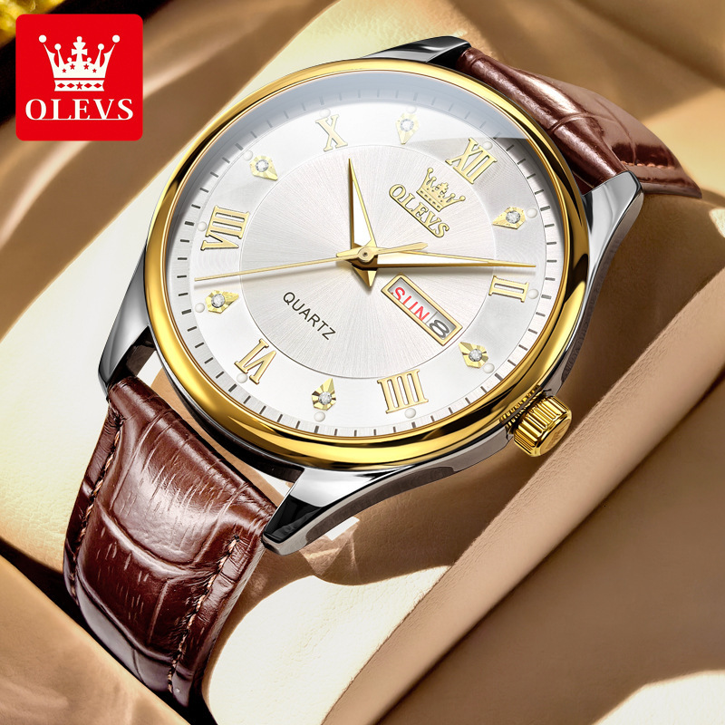OLEVS Brand Designer Watch New Business Office Formal Double Calendar Roman Scale Pointer Waterproof Quartz Watch Men's Watch Men's Watch