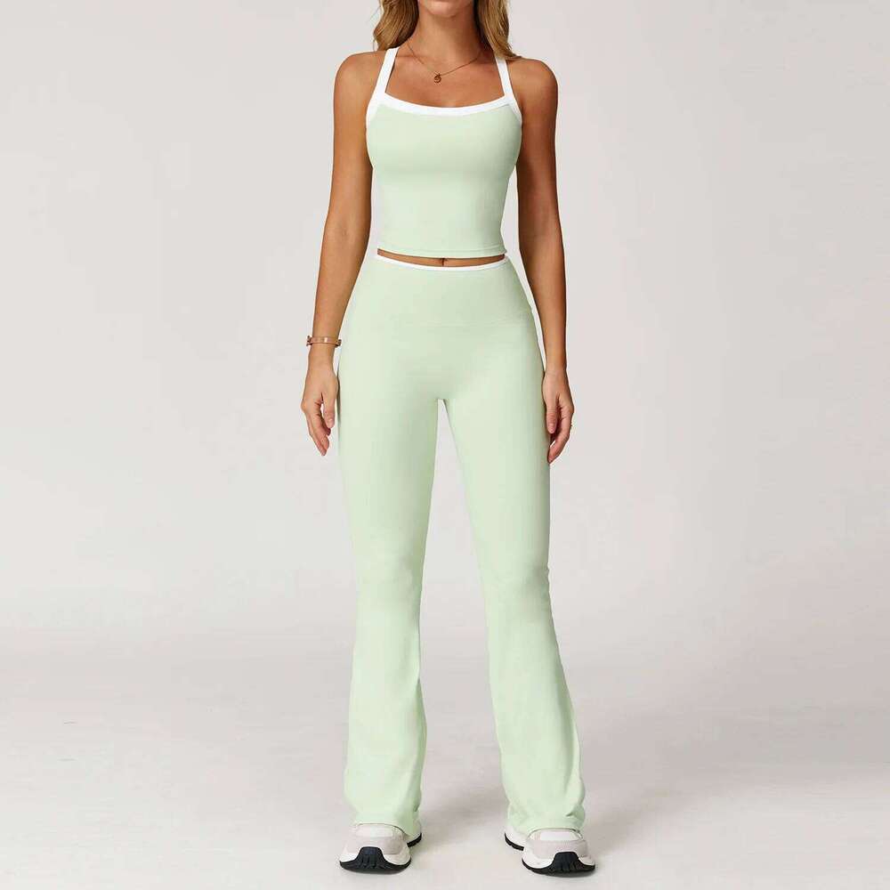 Women's Clothes 2 Pieces Workout Tracksuit Yoga Set Sportswear Gym Clothing High Waist Bell-bottoms Sexy Fitness Bta Sports Suit 26Y0509