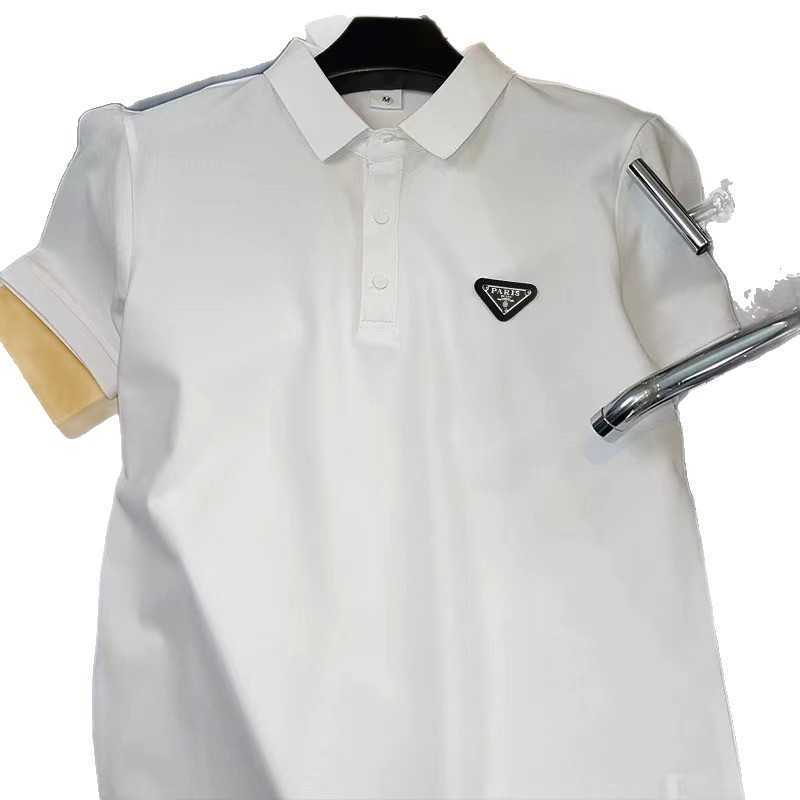 American and European minimalist mens short-sleeve polo shirt high-end light luxury turn-down collar half-sleeve tee gold-embossed solid color Europea