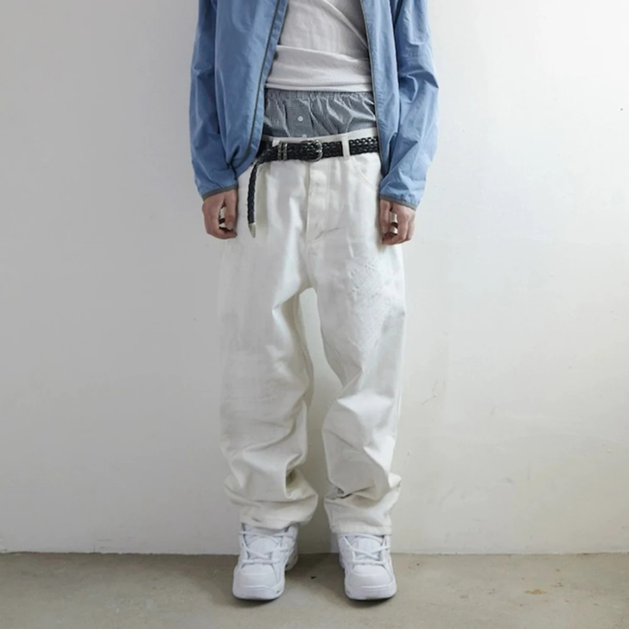 Hip Hop White Dirty Dye Cleanfit Baggy Cargo Pants for Men Straight Vintage Loose Overalls Ropa Homber Unisex Trousers