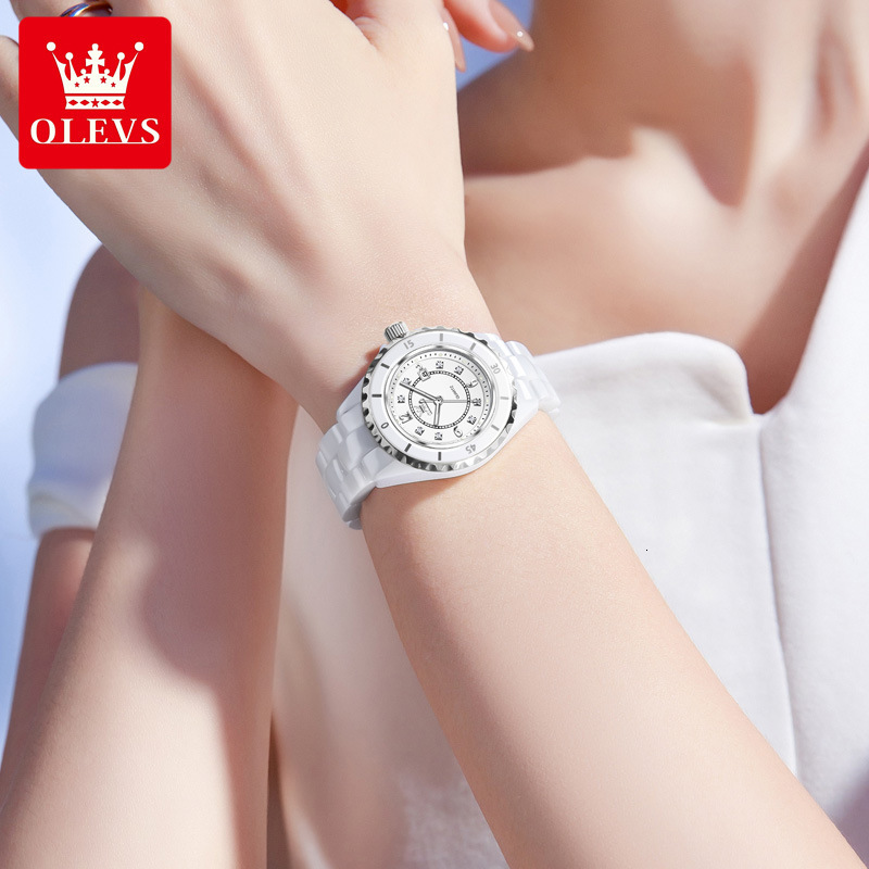 OLEVS Brand Designer Watch New Roman Bezel Ceramic Strap Fashionable Casual Waterproof Luminous Quartz Watch Women's Watch Women's Watch