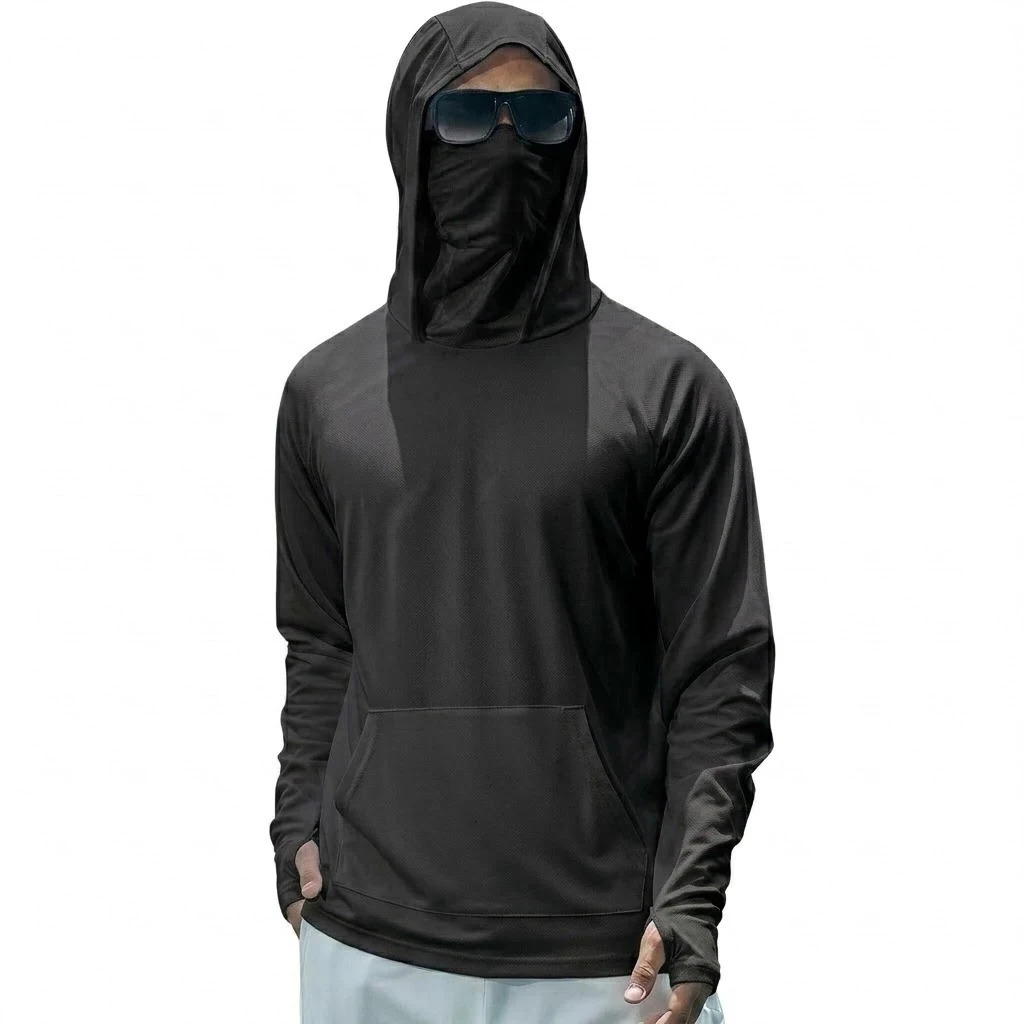 Mens UPF50 Long Sleeve Hooded Tee Summer Quick Dry Sun Protection Tops and Ice Silk Casual Shirts for Running Outdoor Sports 260509 - view 5