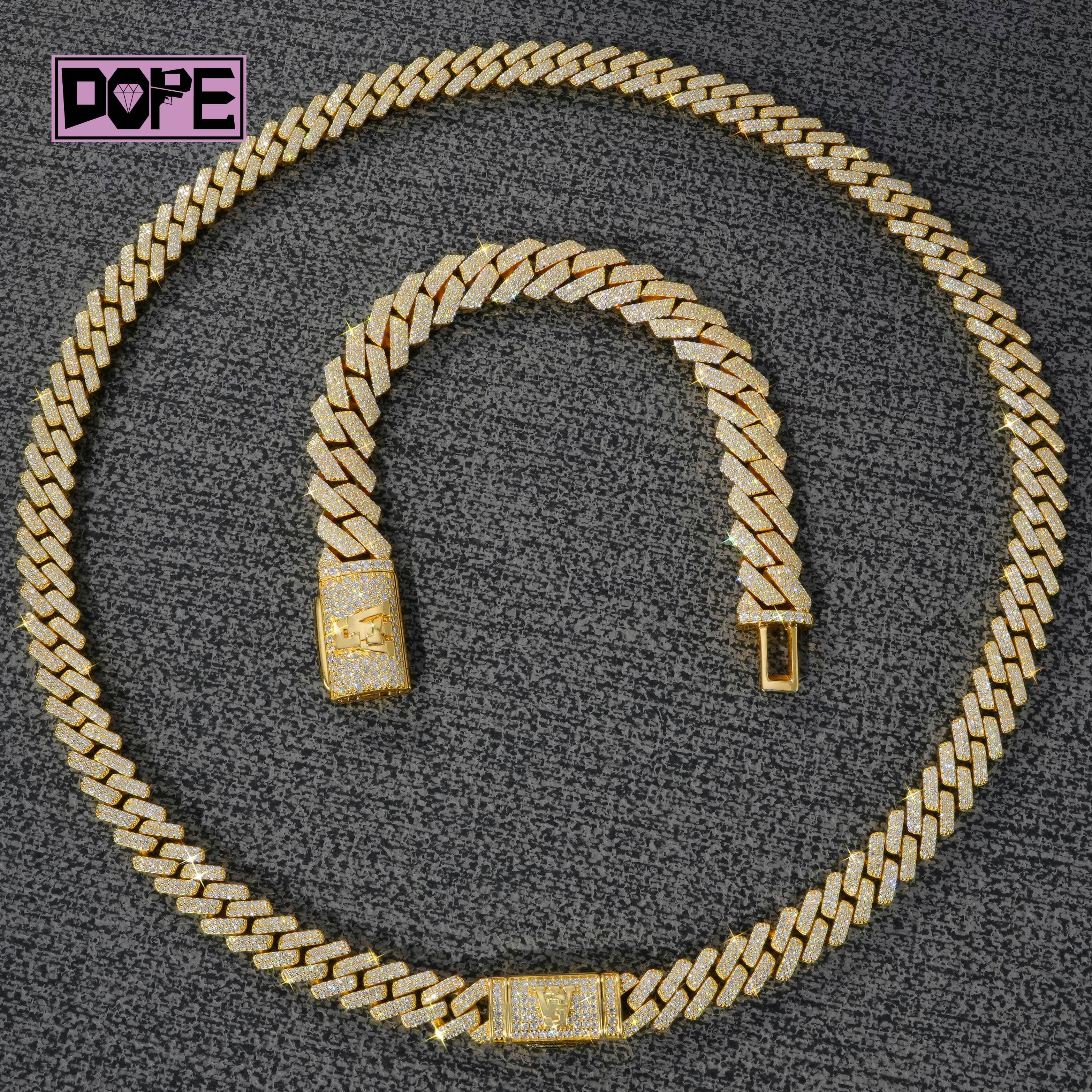 12mm Cuban Chain Sparkling Iced Out Men 925 Silver Real 18k Gold Plated VVS Moissanite Cuban Link Chain