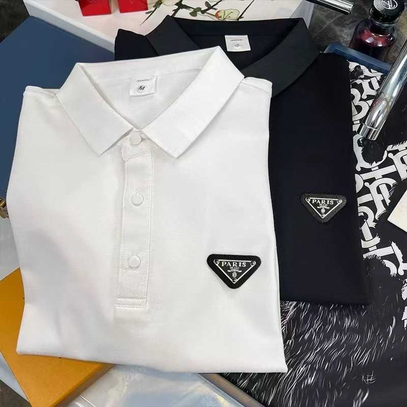 American and European minimalist mens short-sleeve polo shirt high-end light luxury turn-down collar half-sleeve tee gold-embossed solid color Europea