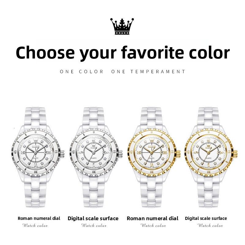 OLEVS Brand Designer Watch New Roman Bezel Ceramic Strap Fashionable Casual Waterproof Luminous Quartz Watch Women's Watch Women's Watch