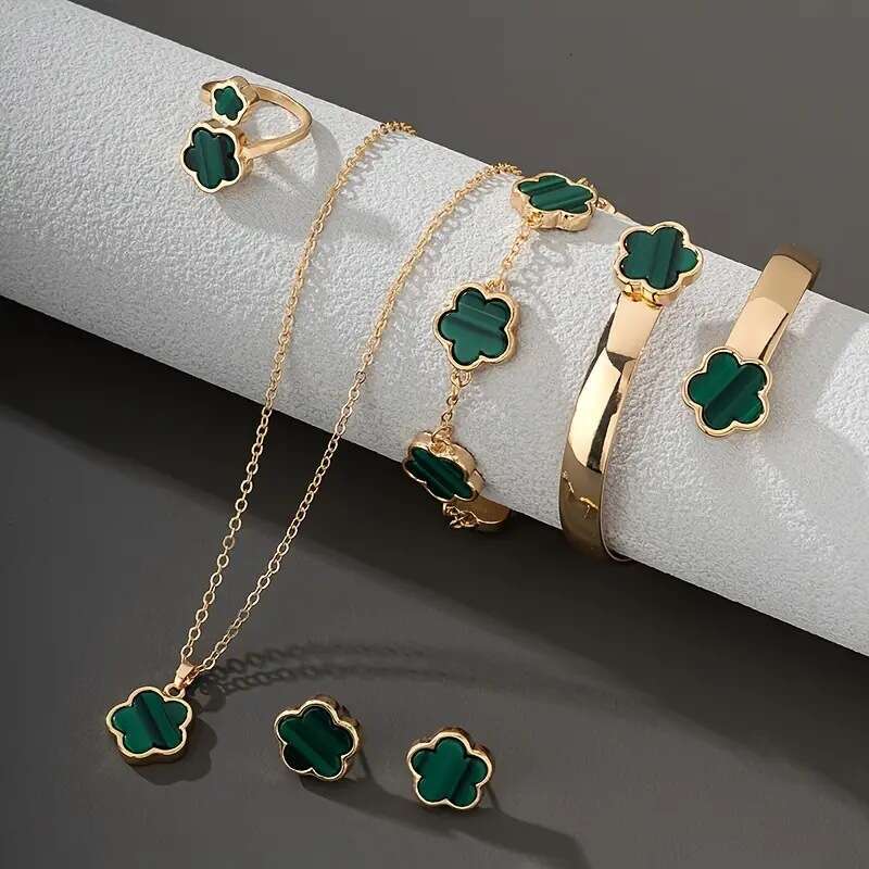 Bracelet Hot Sale Classic Five Leaf Grass Jewelry Set Light Luxury Style Necklace Women's Earrings Ring Bracelet Wholesale jewerly designer for w