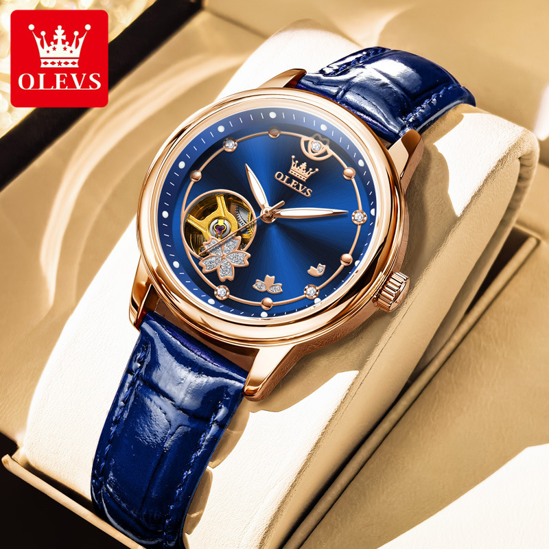 OLEVS Ladies' Classic Brand Watch New Retro Designer Hollow Ruby Mechanical Watch Waterproof Suitable For Parties And Weddings Ladies' Watch