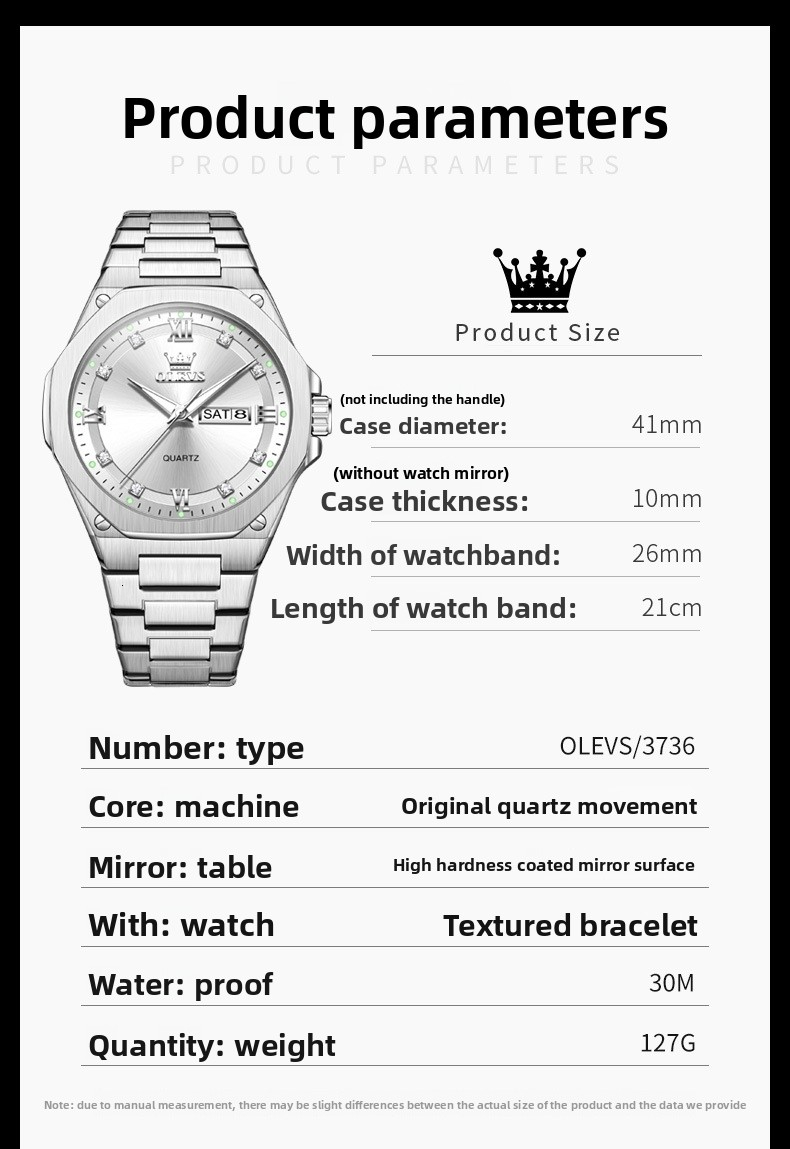 OLEVS Designer Men Quartz Watch Dual Calendar Stainless Steel Band Fashion Luminous Waterproof Minimalist Classic Casual Analog Wristwatch