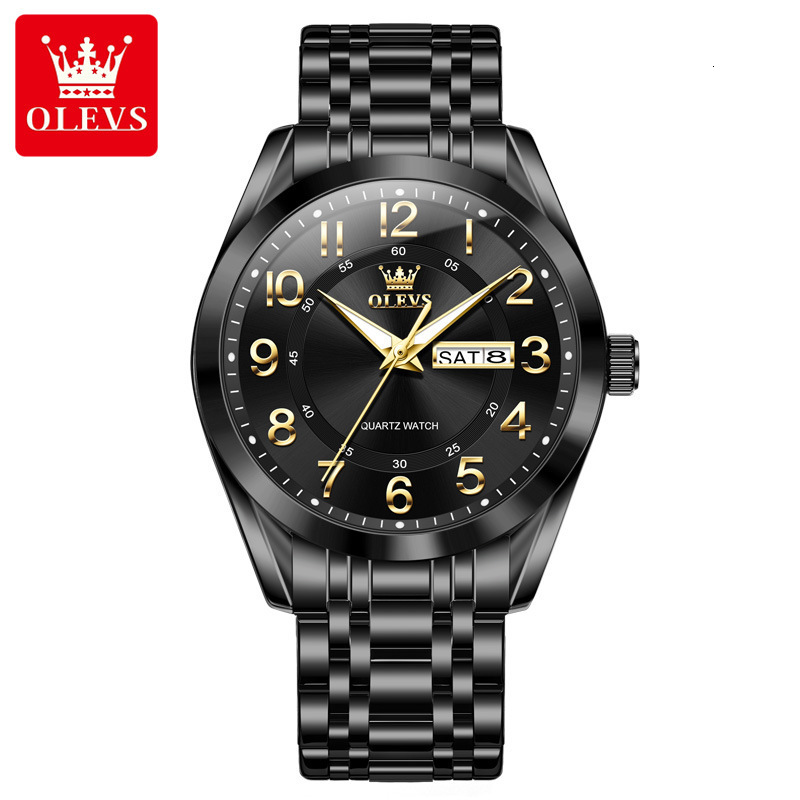 OLEVS Designer Mens Watch Round Dial Day Date Stainless Steel Quartz Wristwatch Waterproof Luminous Business Multi Color For Men
