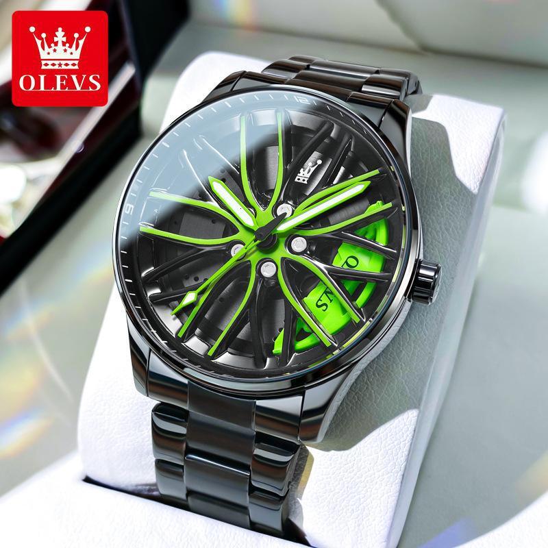 OLEVS Skeleton Wheel Design Designer Watch Waterproof Stainless Steel Luminous Men Wristwatch Minimalist Sports Fashion Casual Lightweight Shockproof 