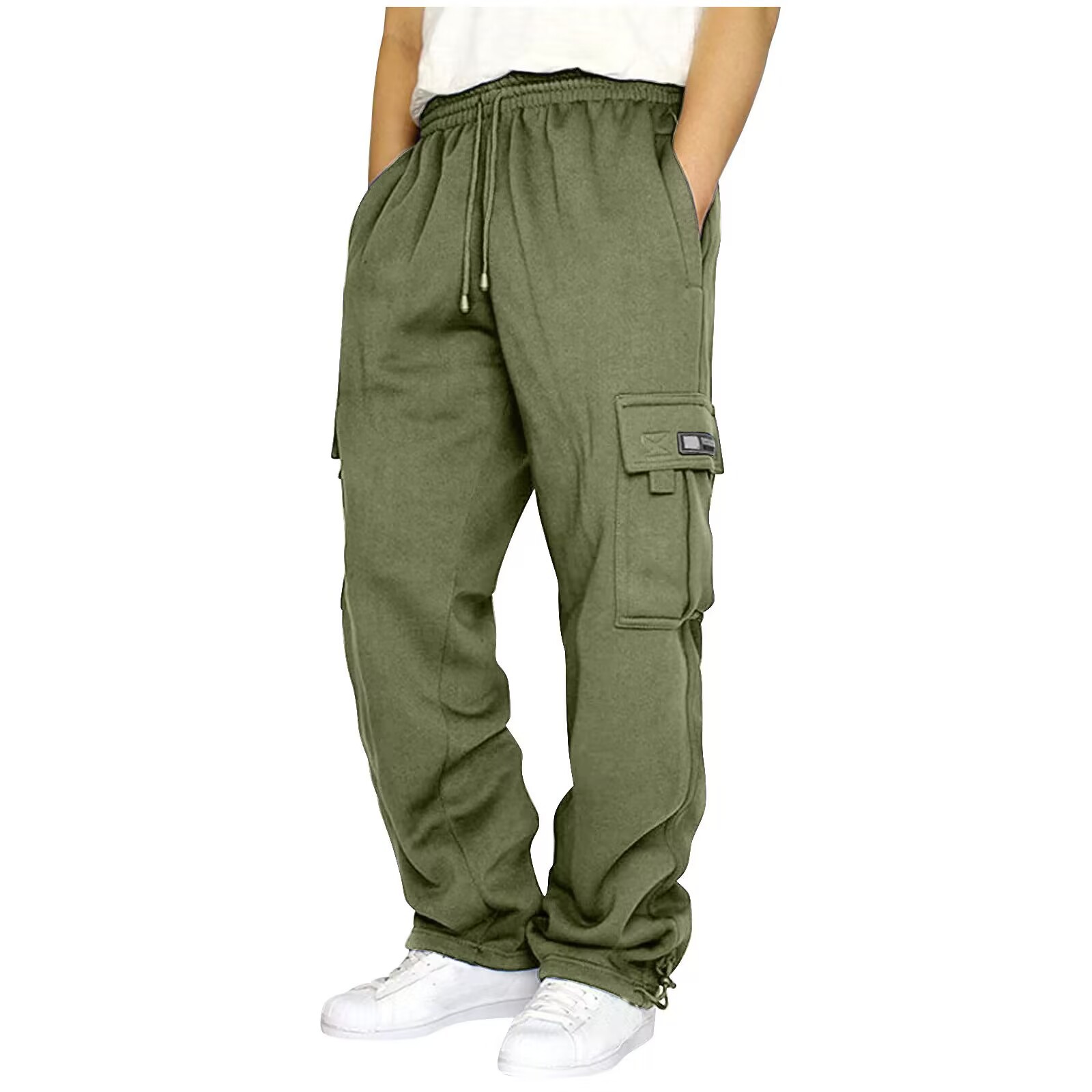 Men's Pants High Street Hip Hop 5-Pocket Cargo Sweatpants, Men's Heavyweight Fleece Straight Leg Wide Leg Pants, Multi-Pocket Casual Sports 