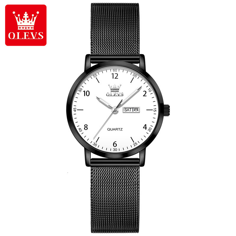 OLEVS Mesh Band Quartz Designer Watch Waterproof Luminous Minimalist Casual Fashion Ladies Wristwatch Slim Lightweight Daily Student Wear Elegant Tren