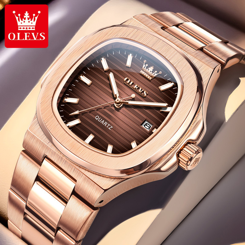 OLEVS Nautilus Style Stainless Steel Designer Watch Multicolor Dial Waterproof Luminous Casual Men Wristwatch Minimalist Business Fashion Daily Office