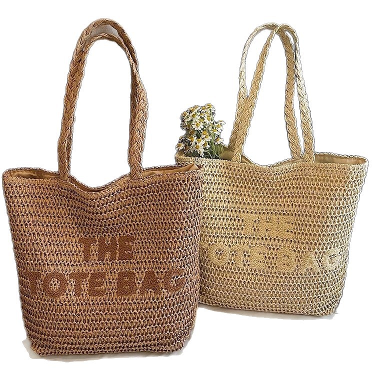 Large Capacity "THE TOTE BAG" Straw Beach Tote Handmade Woven Designer Shoulder Bag for Women Daily Vacation