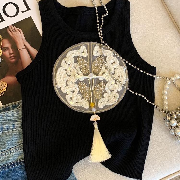 Large Size Women's Embroidered Camisole Designer Vest For 2026 Summer New Versatile Retro Fashion Casual Outdoor Temperament Sleeveless Top Trend