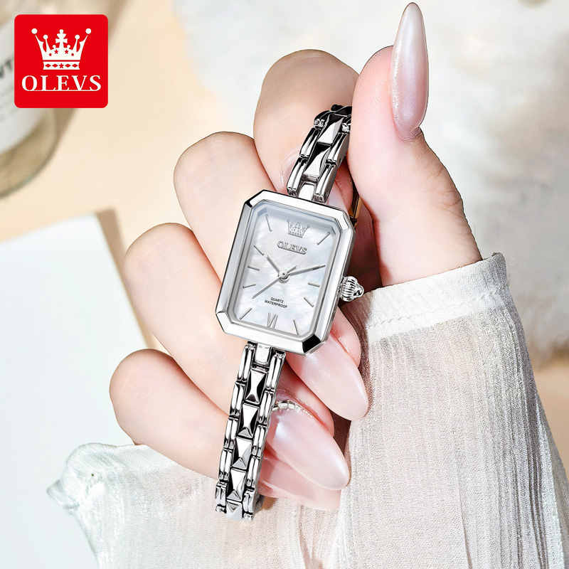 OLEVS Female Mini Designer Watch New Fashionable Casual Gold Watch Square Fashionable Quartz Watch Waterproof Night Light Women's Watch Women