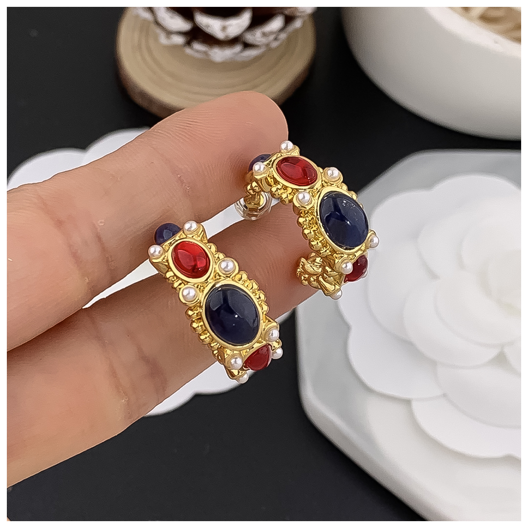 Designer Earrings Women 18K Gold Plated Earring Retro C Shape Glass Pearl Hoop Earrings Luxury Jewlery Designer for Women Timeless Free Shipping Buy O