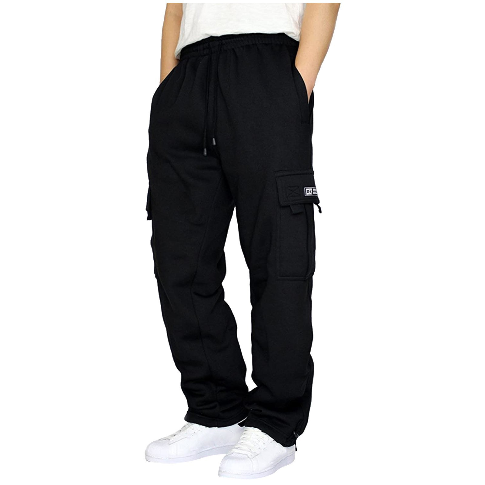 Men's Pants High Street Hip Hop 5-Pocket Cargo Sweatpants, Men's Heavyweight Fleece Straight Leg Wide Leg Pants, Multi-Pocket Casual Sports 