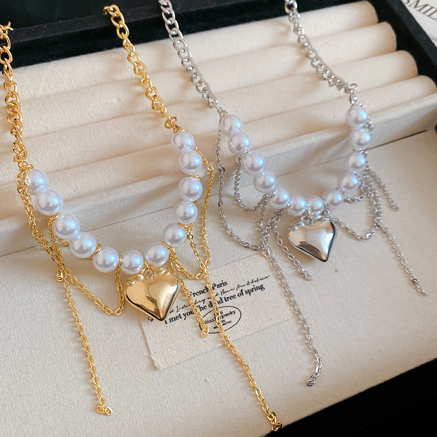 European American cross-border heart-shaped bead pearl necklace, ins sweet cool style, personalized collarbone chain, exaggerated and high-end women