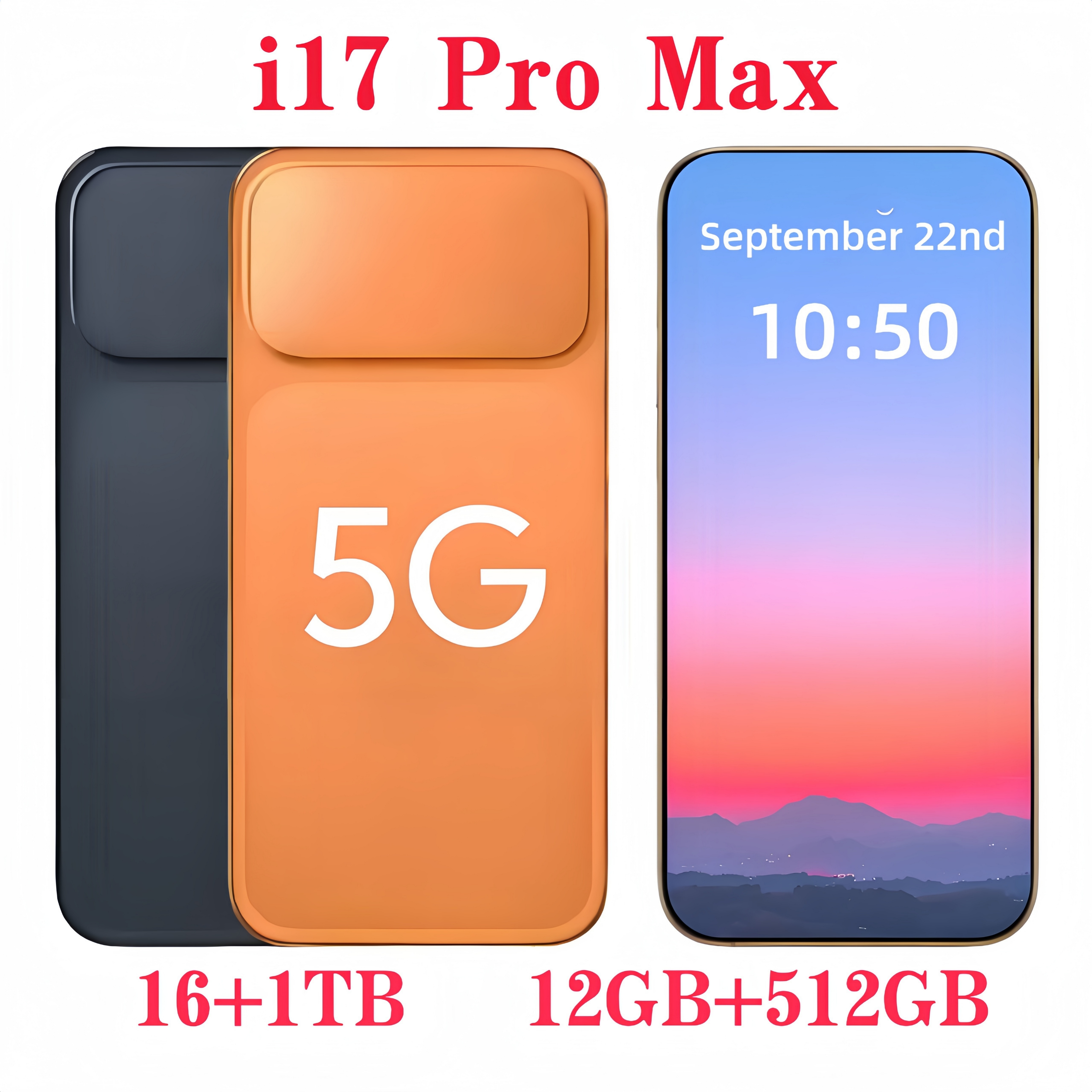 I17 Pro Max Smartphone 16GB+2TB 6.9 Inch Mobile Phone 512GB Camera 72MP 108MP Face Id Smartphones Hd Display