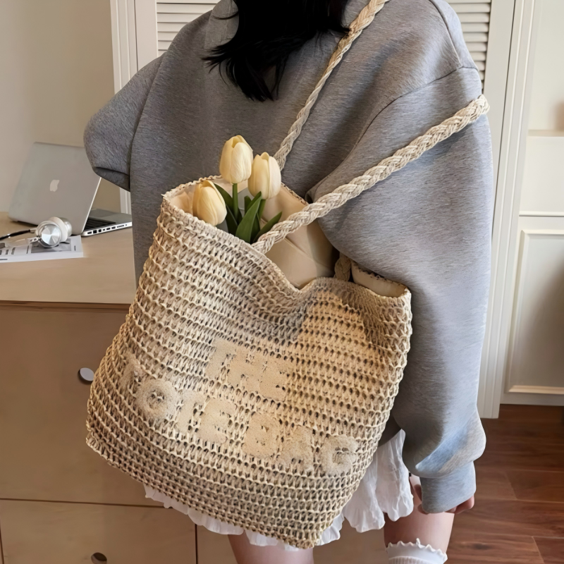 Large Capacity "THE TOTE BAG" Straw Beach Tote Handmade Woven Designer Shoulder Bag for Women Daily Vacation