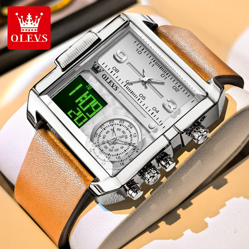 OLEVS Brand Classic Fashion Designer Watch Sports Multifunctional Square Oversized Quartz Electronic Watch Men's Watch Men's Watch Men'