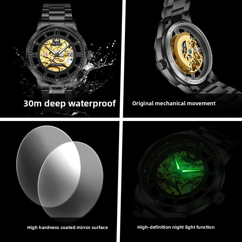 OLEVS New Classic Luxury Watch Designer's New Hollow Perspective Mechanical Watch Suitable for Business Daily Travel Outdoor Waterproof Night Lig