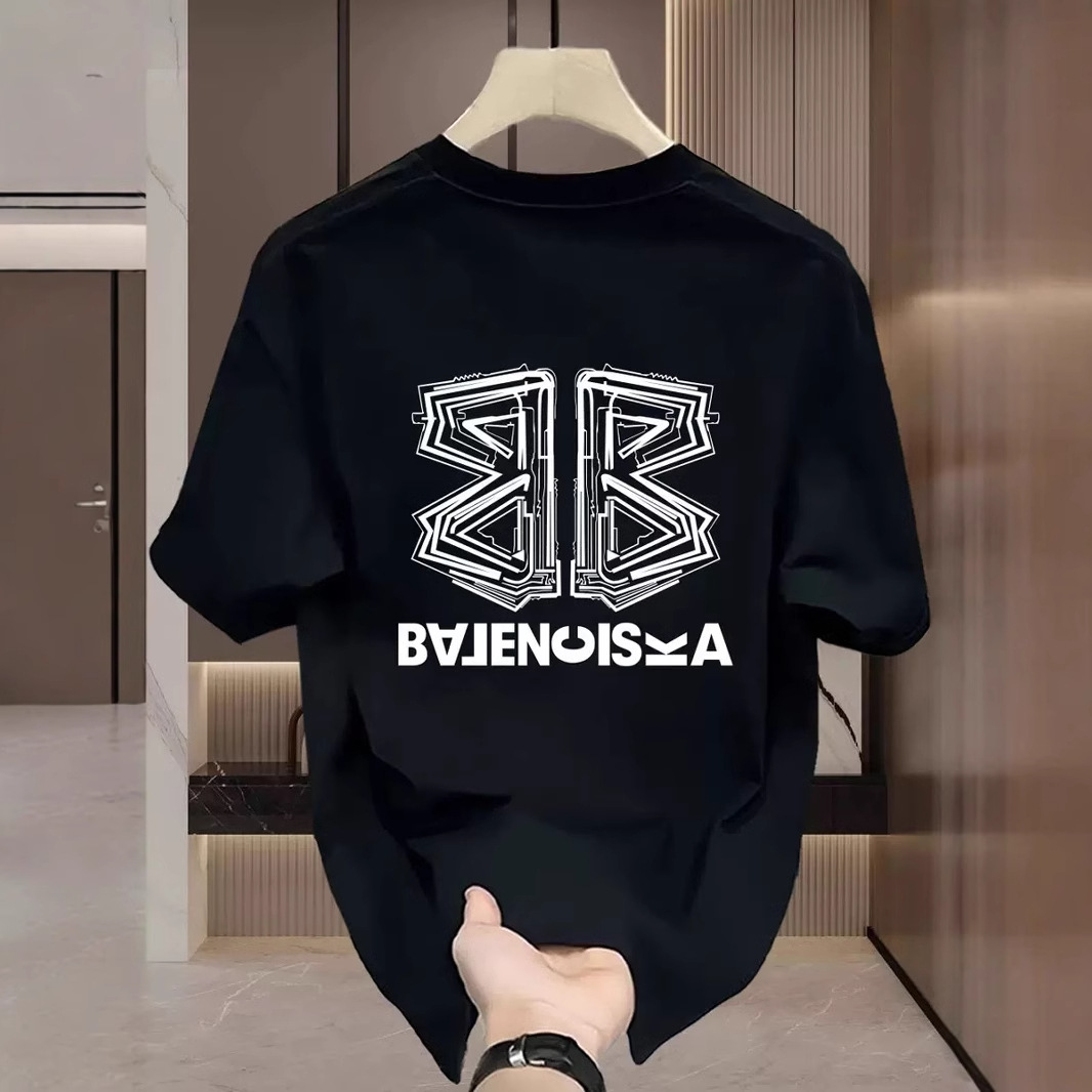 Unisex Couple Summer Casual T-shirt Trendy Printed Cotton Loose Crew Neck Short Sleeve Stylish Tops Support Private Custom