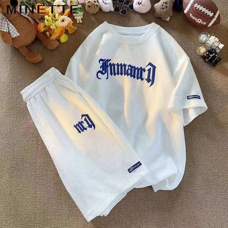 Waffle Casual Summer Ice Silk Short-sleeved Sports Clothes T-shirt Men's Clothing Set Matching 26L0509