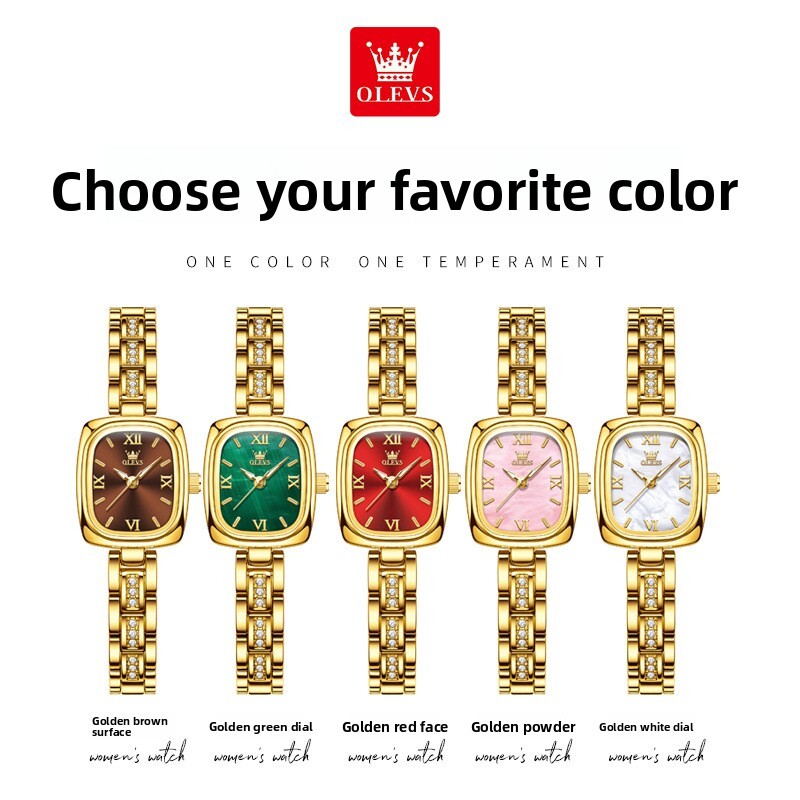 OLEVS Square Dial Gold Tone Designer Watch Quartz Waterproof Crystal Bracelet Ladies Wristwatch Elegant Dress Fashion Minimalist Lightweight Daily Par
