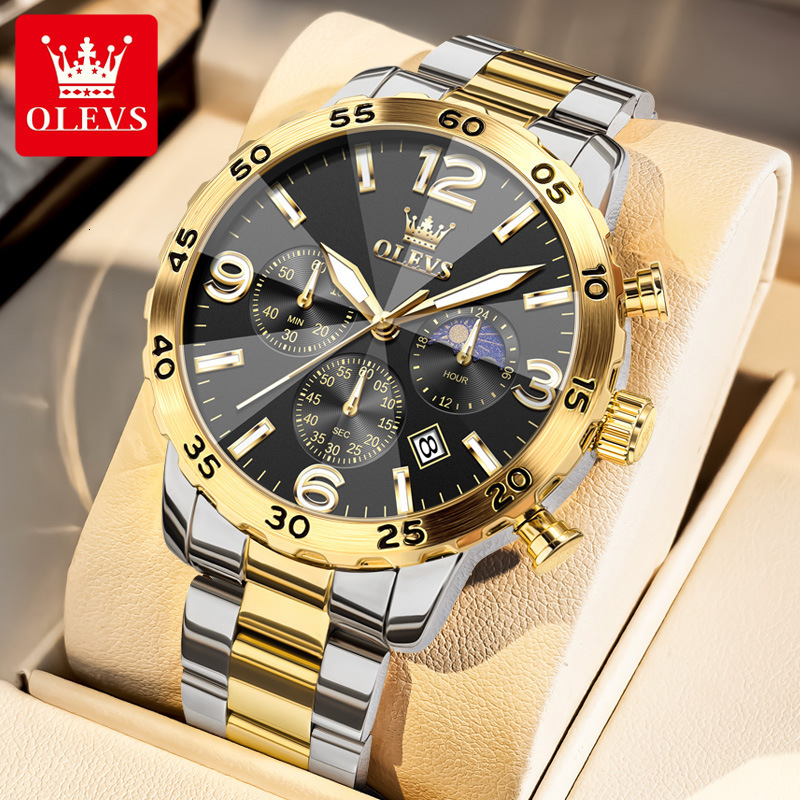 OLEVS Men's Luxury Brand Designer Watch Solid Steel Strap Watch With Calendar Timing Multifunctional Diamond Glass Waterproof Business Quartz Men