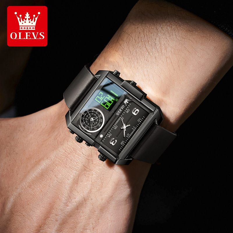 OLEVS Brand Classic Fashion Designer Watch Sports Multifunctional Square Oversized Quartz Electronic Watch Men's Watch Men's Watch Men'