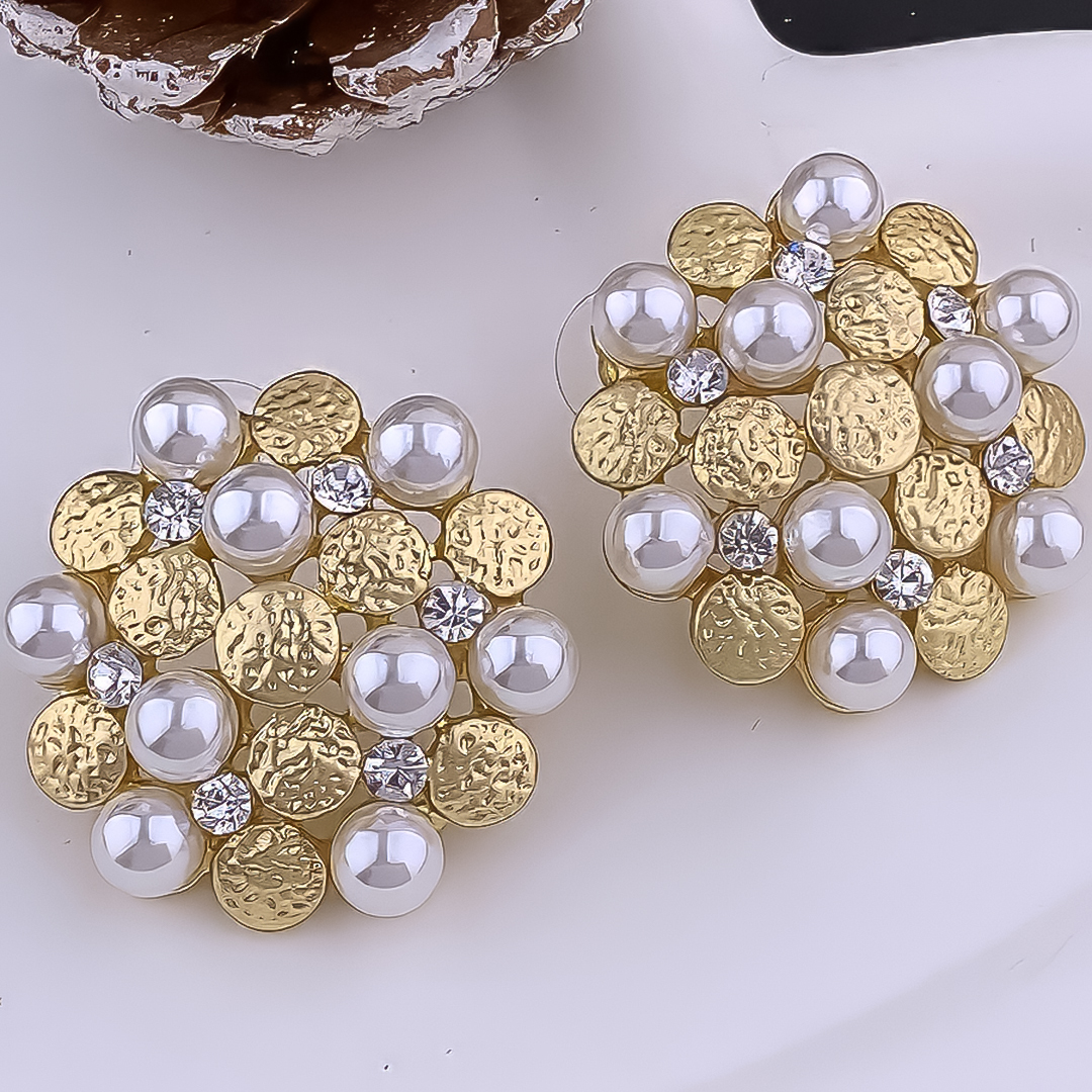 Designer Earrings Designer Earrings Women 18K Gold Plated Earring Vintage Molten Pearl Pave Stud Earrings Luxury Jewlery Designer for Women Elegant Gi