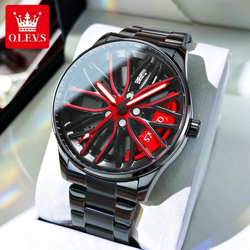 OLEVS Skeleton Wheel Design Designer Watch Waterproof Stainless Steel Luminous Men Wristwatch Minimalist Sports Fashion Casual Lightweight Shockproof 
