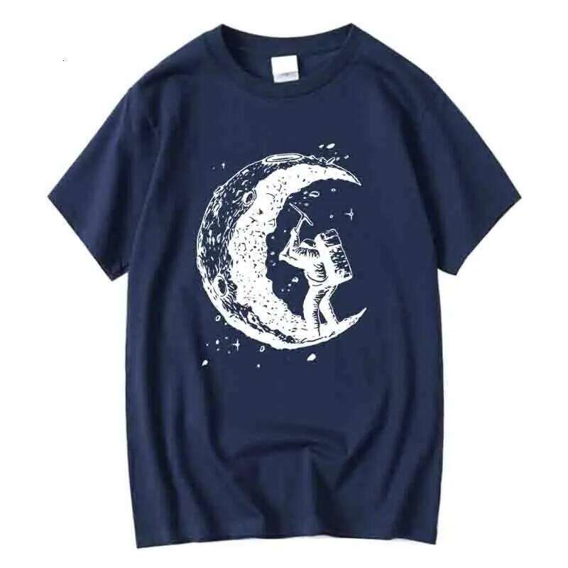 Men's High Quality 100% Cotton Moon Print Casual Summer Cool Short Sleeve Men Tshirt Loose t-shirt Shirts Male Tee Tops 26Y0509