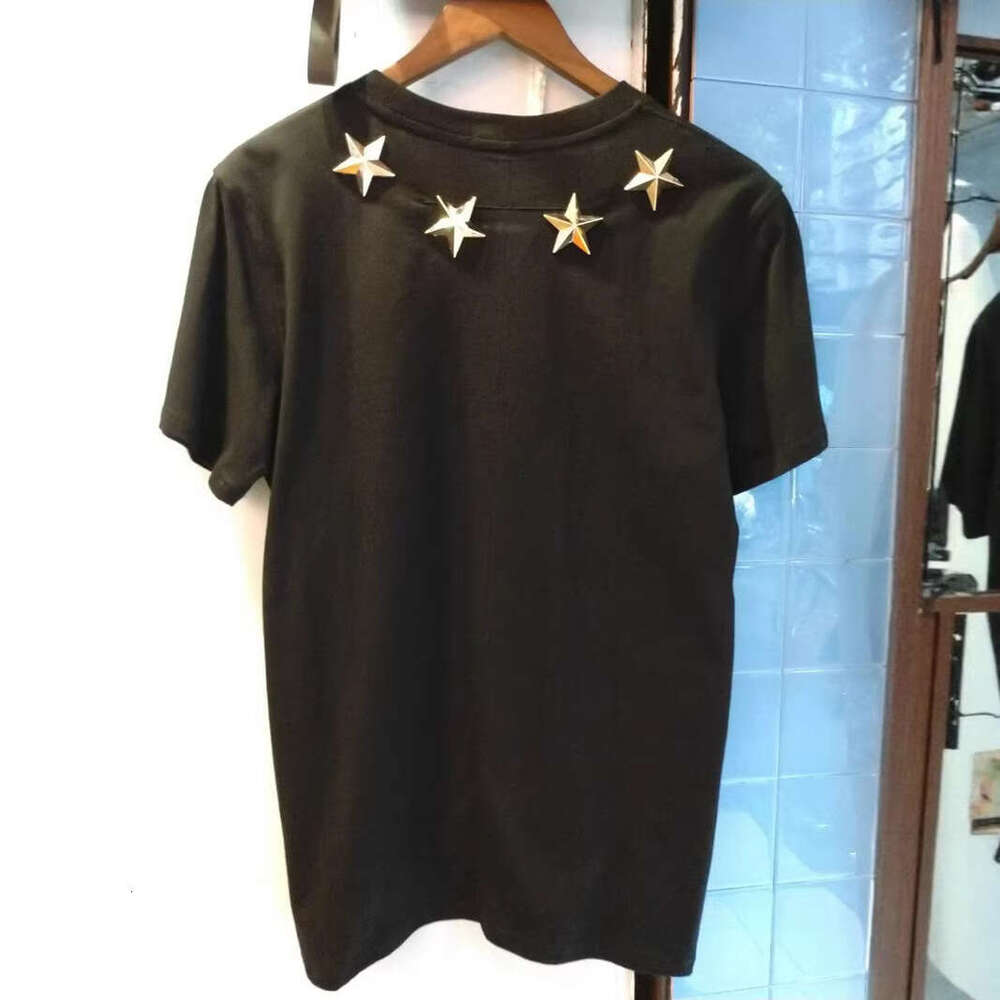Fashionable Trendy Brand Metal Star Dog Head Print European American Men S T Shirt Loose And Versatile Short Sleeve Shirt