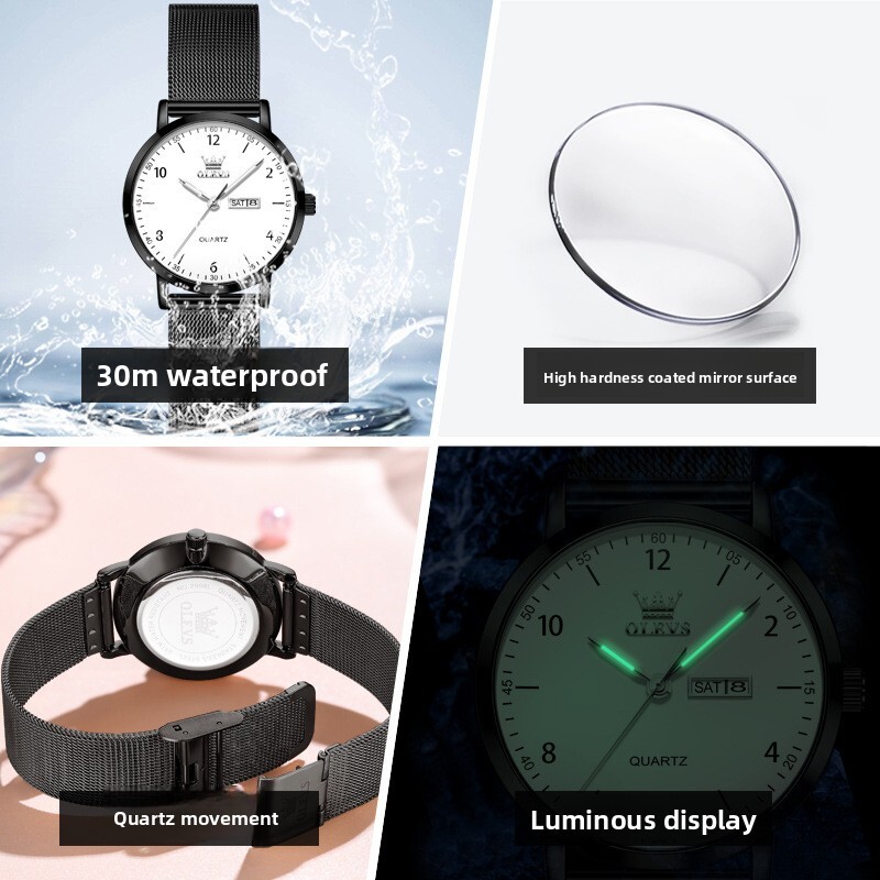OLEVS Mesh Band Quartz Designer Watch Waterproof Luminous Minimalist Casual Fashion Ladies Wristwatch Slim Lightweight Daily Student Wear Elegant Tren