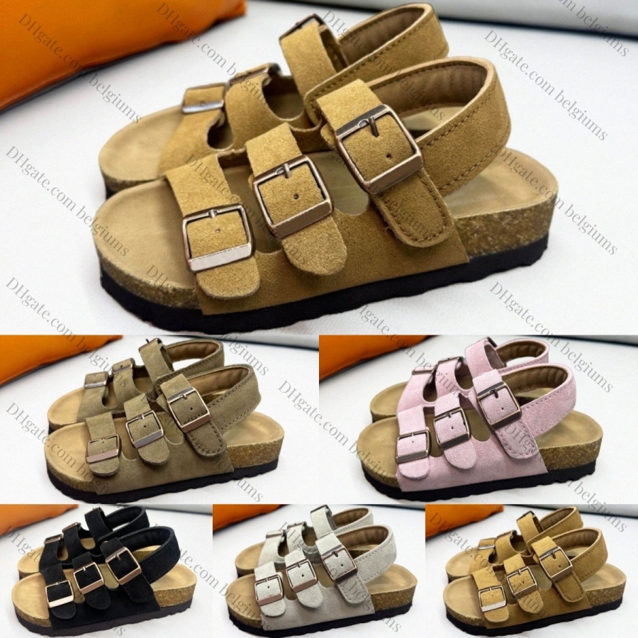 Kids Sandals Designer Boys Girls Baby Flat Shoes Toddlers Milano Children Soft Footbed Leather Sandal Buckle Youth Black Pink Grey Taupe Brown eu