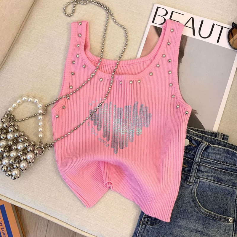 Love Print Designer Camisole Vest Fashionable And Sexy Summer Sleeveless Slim Fit Dopamine Commuting Beach Tight Fitting Versatile Slimming Top