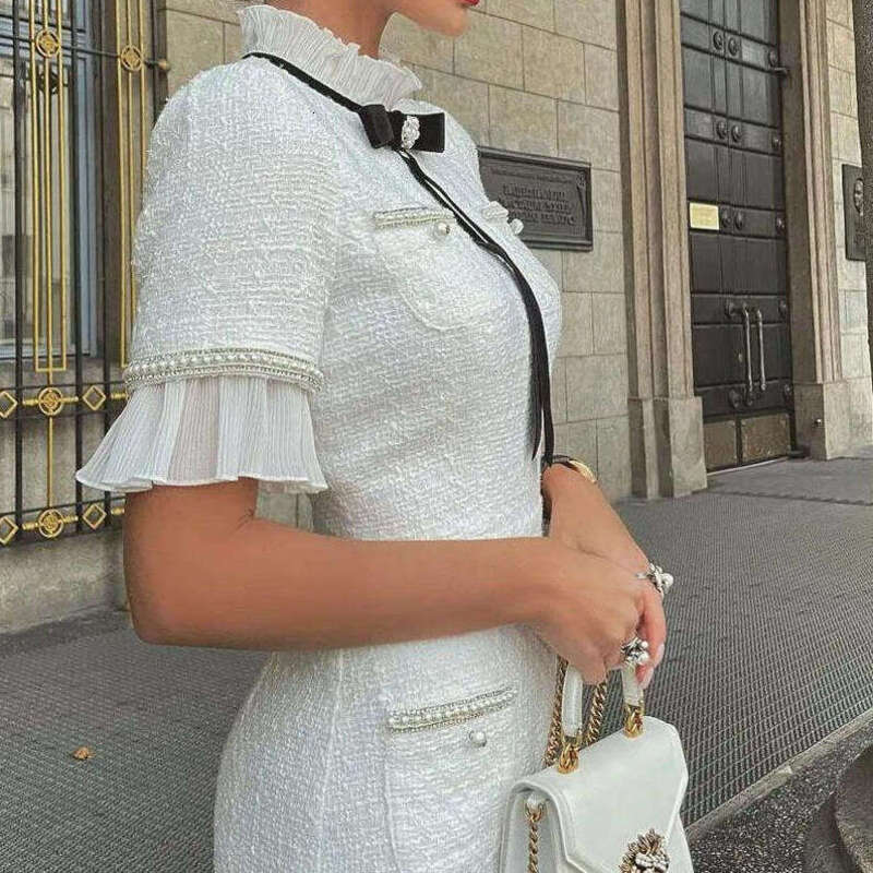 Luxury Dress Designer Dresses For Women Clothing Ladies Casual Dresses Party Dress Elegant Round Neck Short Sleeves Bow Ruffle Hem Beaded Fashion Fair
