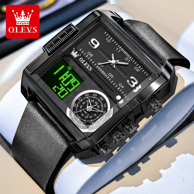 OLEVS Brand Classic Fashion Designer Watch Sports Multifunctional Square Oversized Quartz Electronic Watch Men's Watch Men's Watch Men'