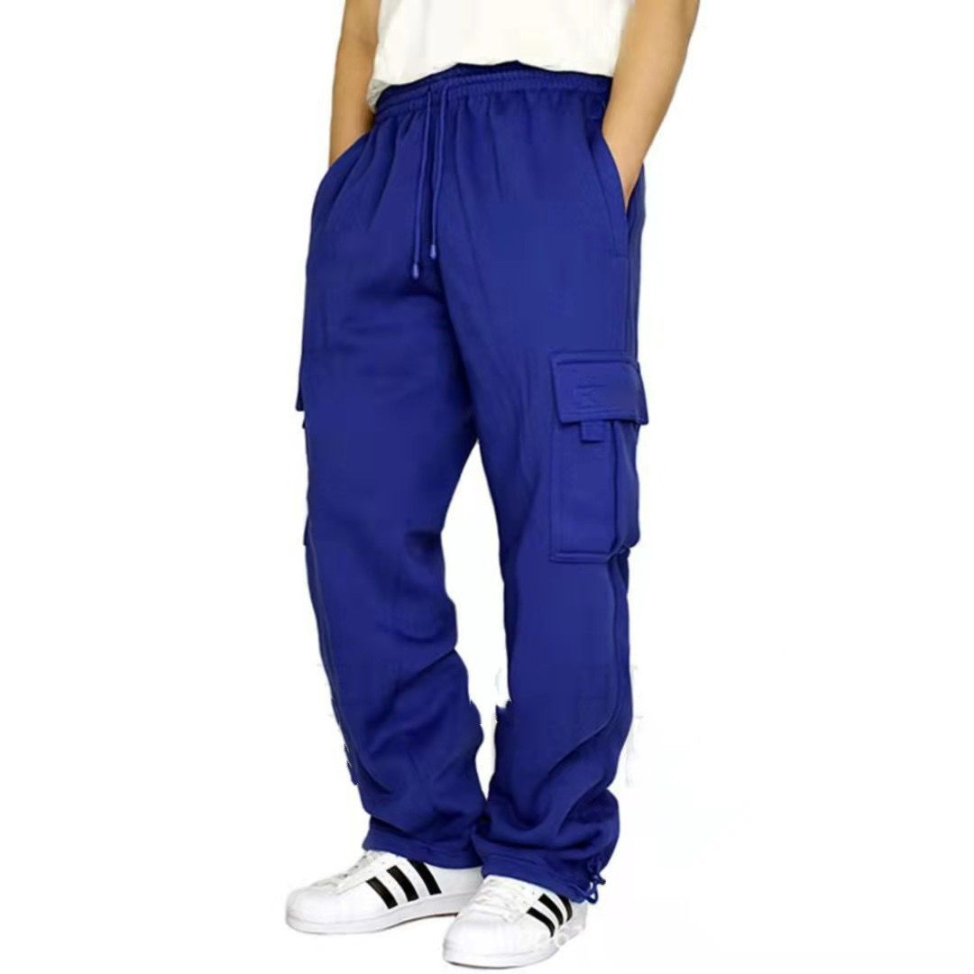 Men's Pants High Street Hip Hop 5-Pocket Cargo Sweatpants, Men's Heavyweight Fleece Straight Leg Wide Leg Pants, Multi-Pocket Casual Sports 