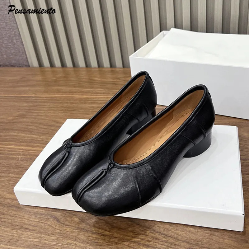 Spring Summer Microfiber Leather Split Toe Women Pumps Fashion Pleated ner Low Heeled Tabi Soft Soles Loafers Casual Shoes 260507