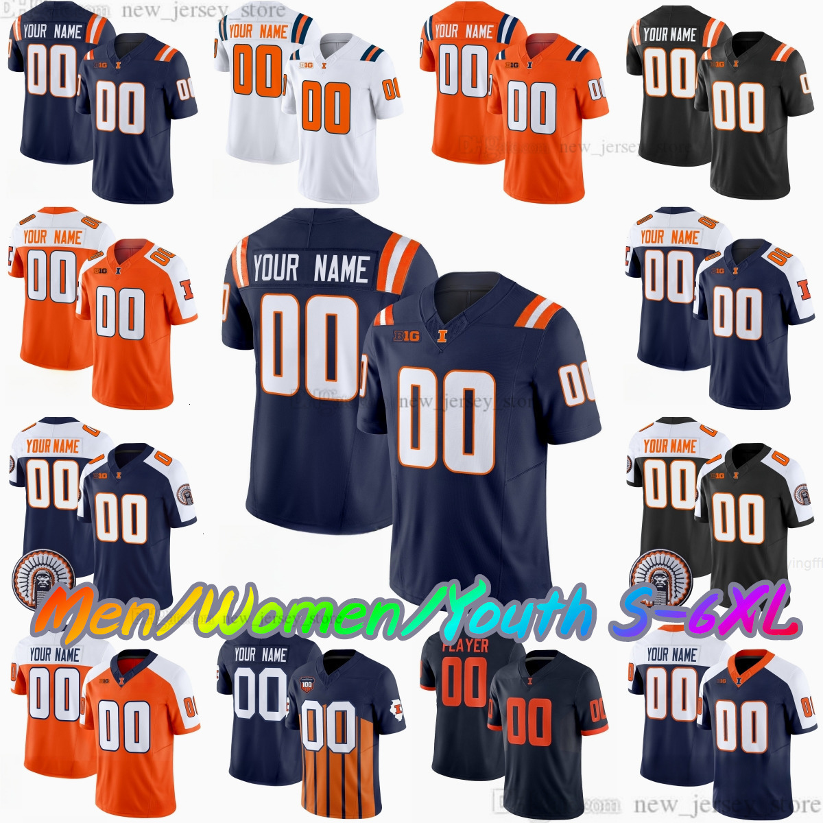 2025 Custom S6XL Illinois Fighting Illini New Football Jersey 9 Luke Altmyer 6 Josh McCray 7 Matthew Bailey 3 Kaden Feagin 80 Hank Beatty 24 Olano Sti