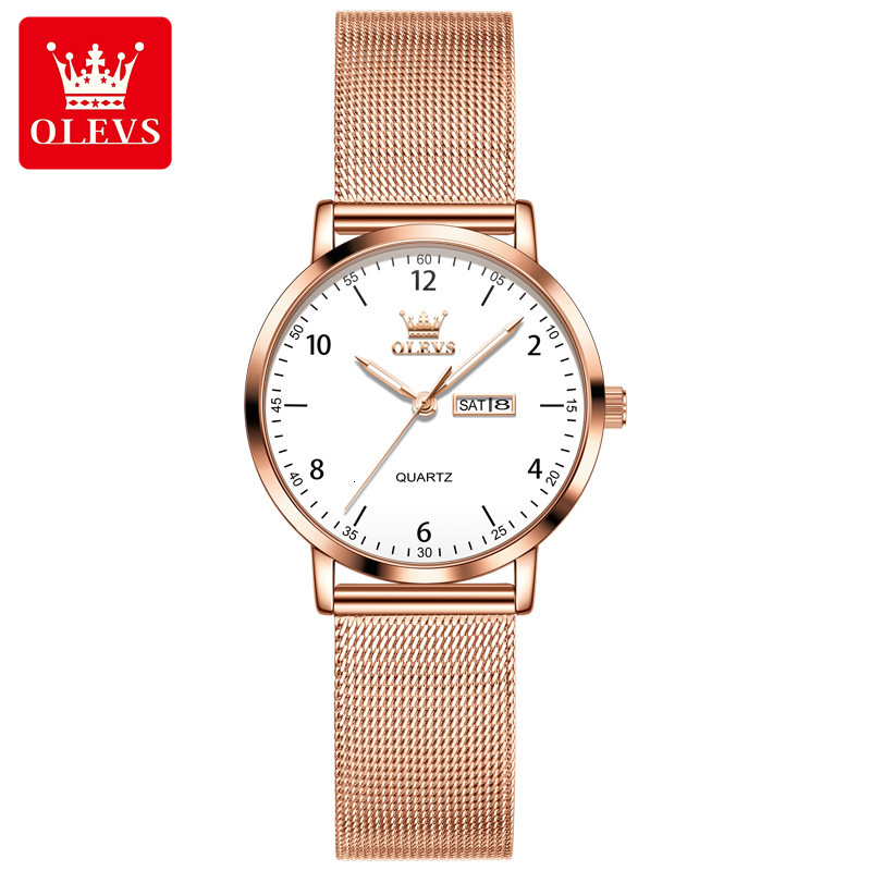 OLEVS Mesh Band Quartz Designer Watch Waterproof Luminous Minimalist Casual Fashion Ladies Wristwatch Slim Lightweight Daily Student Wear Elegant Tren