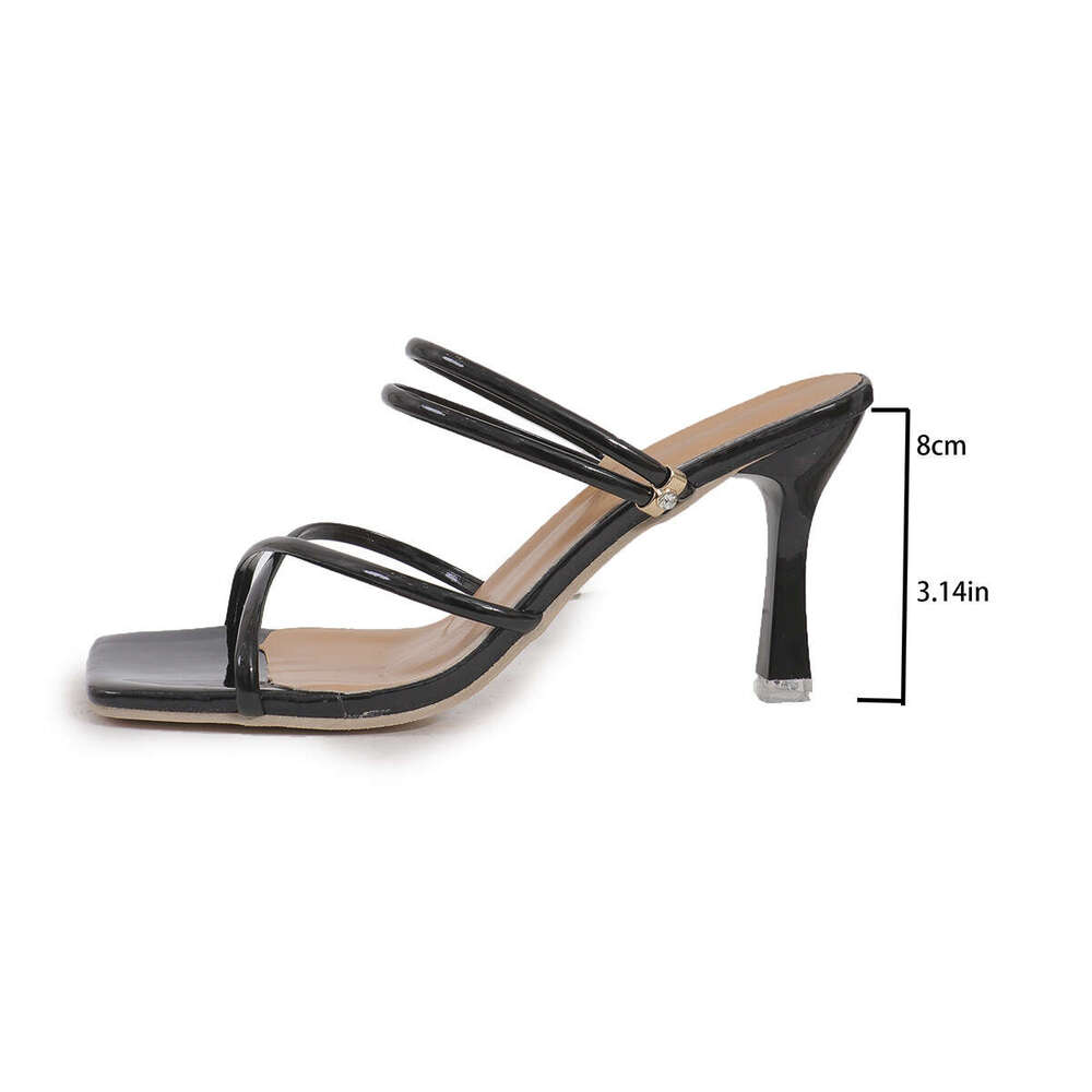 Foreign Fashion Solid Color Square Toe Women, Cross Breathable Back Strap Thin High Heel Sandals for Women - view 4