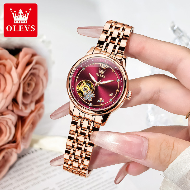 OLEVS Ladies' Classic Brand Watch New Retro Designer Hollow Ruby Mechanical Watch Waterproof Suitable For Parties And Weddings Ladies' Watch